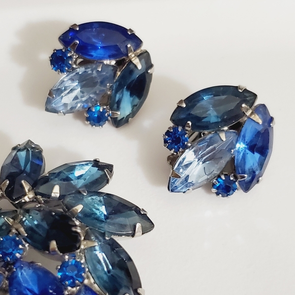 Vtg Juliana blue demi Parure brooch earrings clip on Stunning set ombre 50's 60' - Picture 15 of 16
